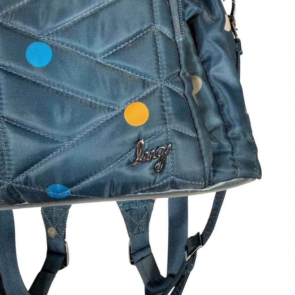 Lug Canter Backpack Tote Navy Polka Dot Convertible Travel Bag